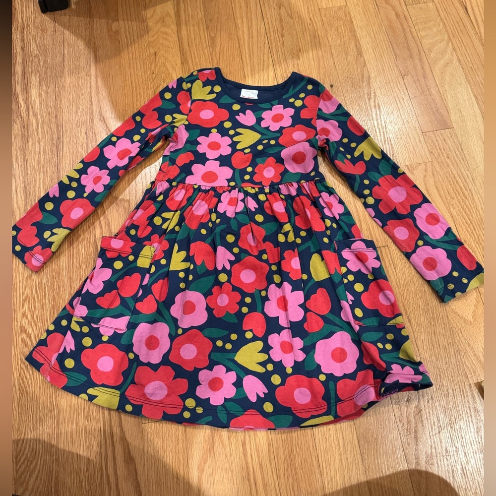Floral Long Sleeve Kids Dress with Pockets